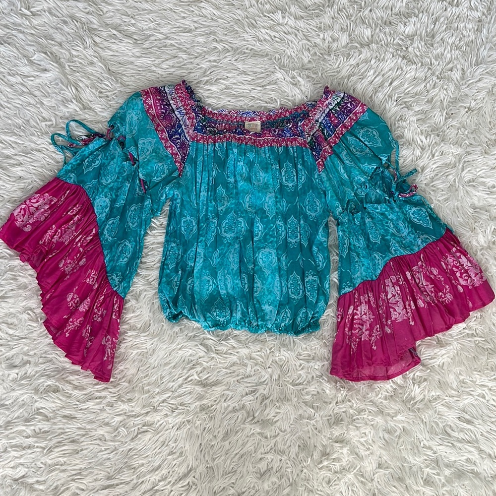 Surf Gypsy Tropical Border Off Shoulder Top Size Small